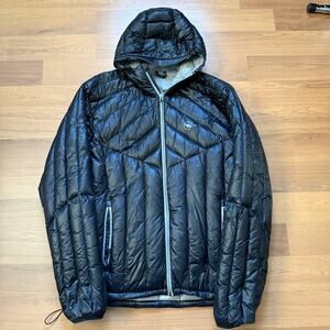 Men's Big Agnes Black Shovelhead Down Fill Hooded Puffer Zip Up Jacket Sz Large